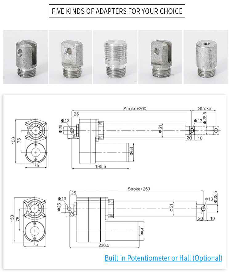 72/48/36/24/12V 10000N 50-800mm 5-160mm/s linear actuator