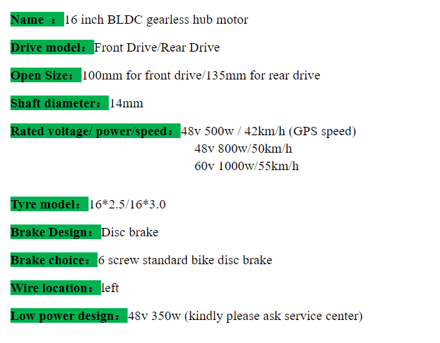 16inch BLDC Motor Disc Brake 48v 500W 800W 1000W Hub Motor for Electric Wheel E-Scooter Conversion Kit