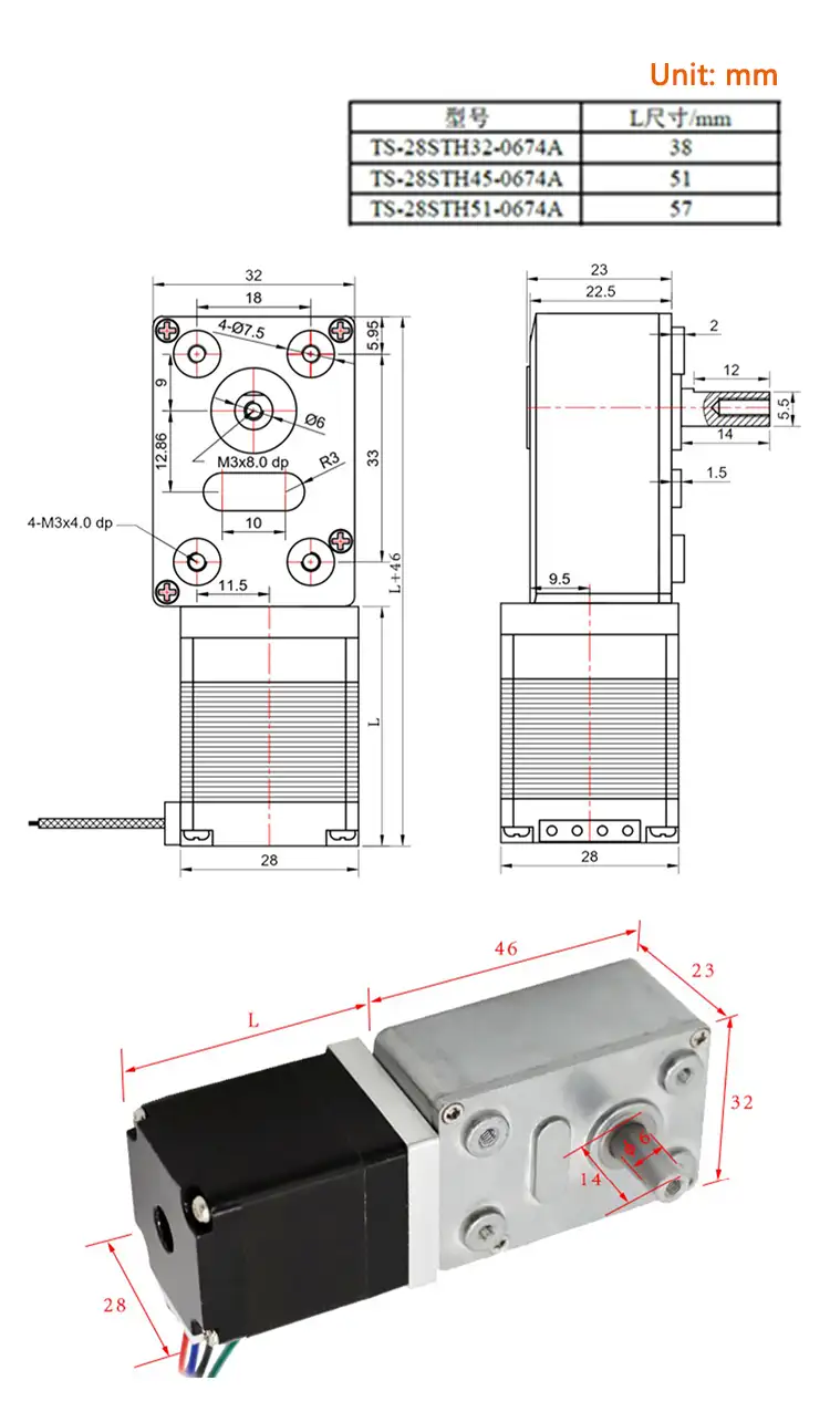 Faradyi High precision 28mm Nema 11 Stepper Motor With 46*32mm Worm Gearbox High Torque Stepper Worm Geared Dc Motor